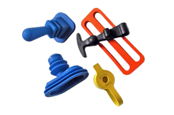 Custom Molded Rubber Parts An assortment of custom molded rubber parts